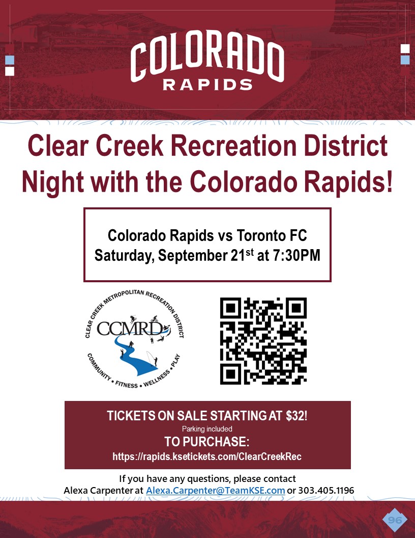 red background with wording for Colorado Rapids game